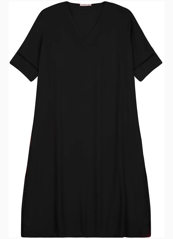 Secret Glam - Vestido Manga Curta em Viscose Preto 1