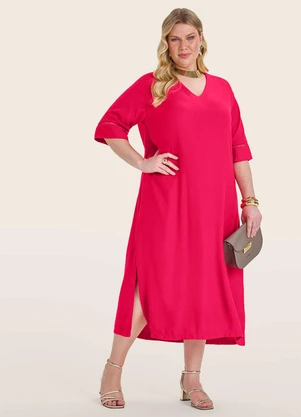 Secret Glam - Vestido Manga Curta em Viscose Vermelho - SECRET GLAM