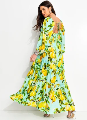 Farm - Vestido Manga em Viscose Verde - FARM