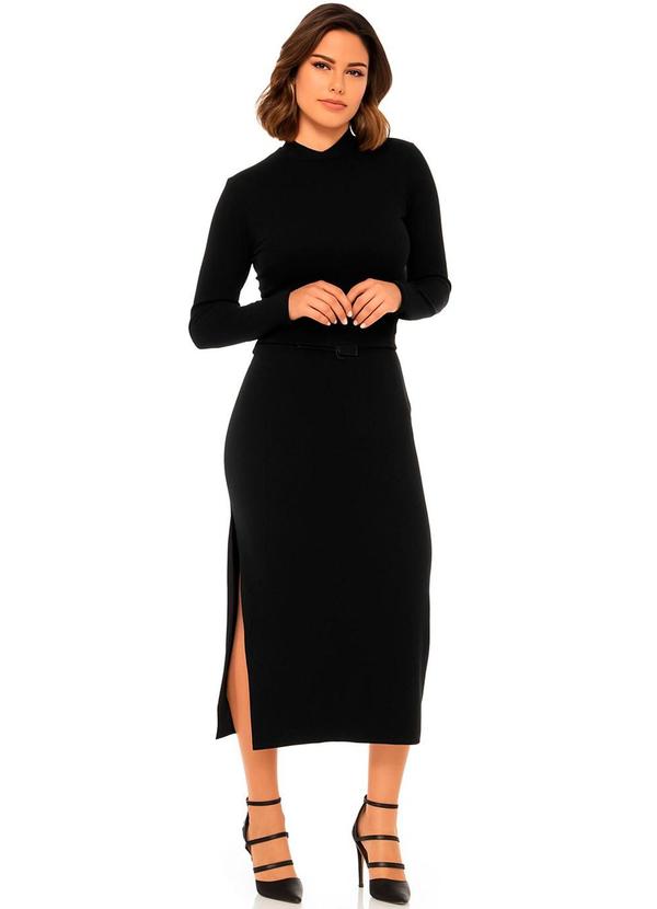 Rafree - Vestido Manga Longa Canelado Preto 1