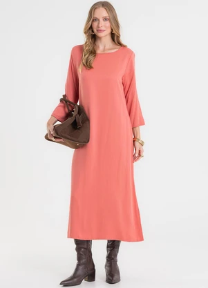 Rovitex - Vestido Manga Longa com Fenda Laranja - ROVITEX