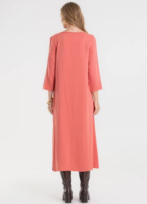 Rovitex - Vestido Manga Longa com Fenda Laranja - ROVITEX