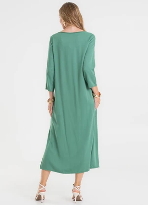 Rovitex - Vestido Manga Longa com Fenda Verde - ROVITEX