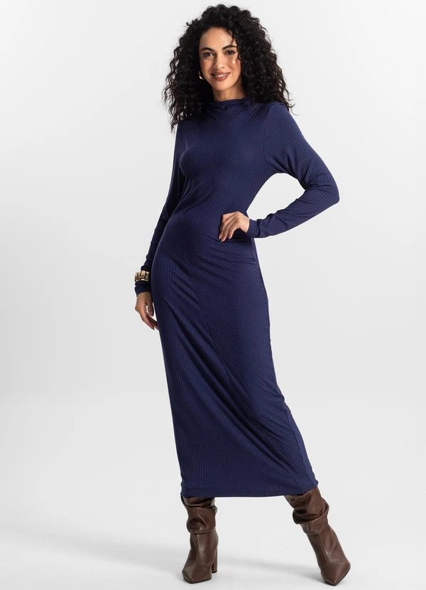 Rovitex - Vestido Manga Longa Feminino Azul 3