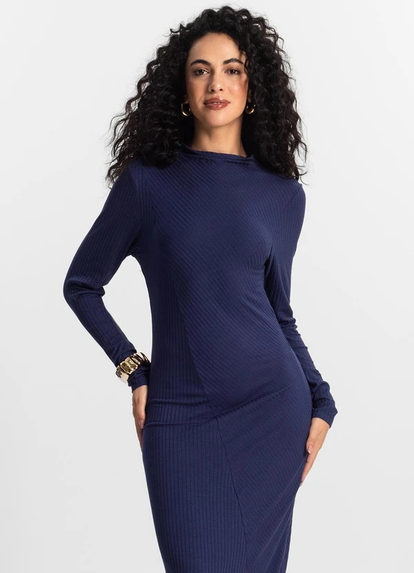 Rovitex - Vestido Manga Longa Feminino Azul 4