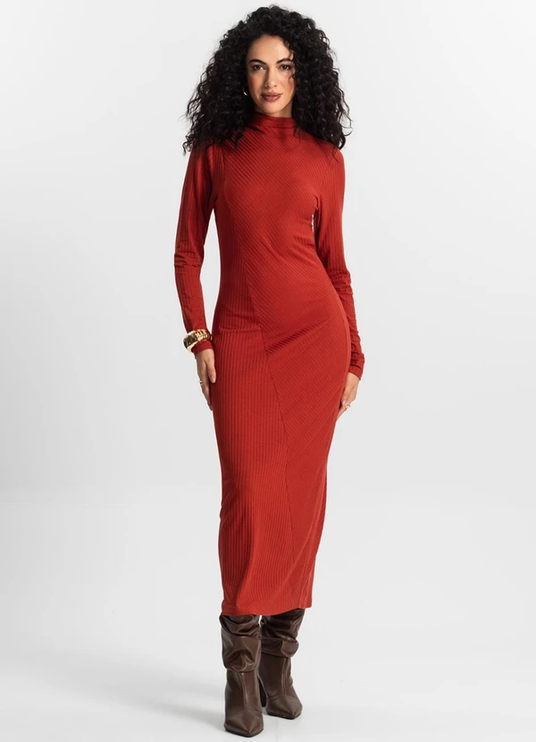 Rovitex - Vestido Manga Longa Feminino Laranja