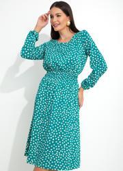 Vestido Manga Longa Geomtrico Verde