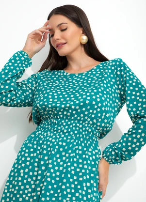 bonprix - Vestido Manga Longa Geométrico Verde - BONPRIX