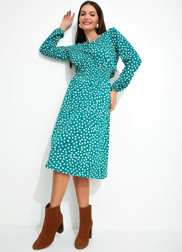 bonprix - Vestido Manga Longa Geométrico Verde 3