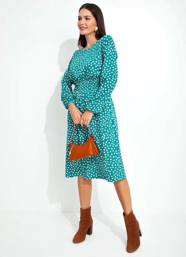 bonprix - Vestido Manga Longa Geométrico Verde 4