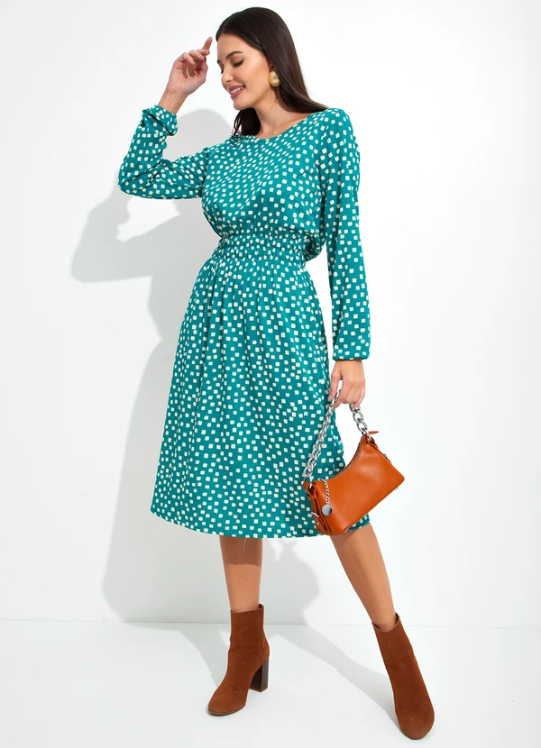 bonprix - Vestido Manga Longa Geométrico Verde 5