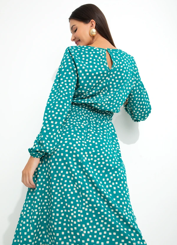 bonprix - Vestido Manga Longa Geométrico Verde