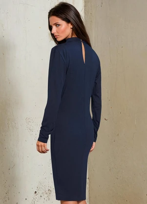 bonprix - Vestido Manga Longa Midi Azul Marinho - BONPRIX