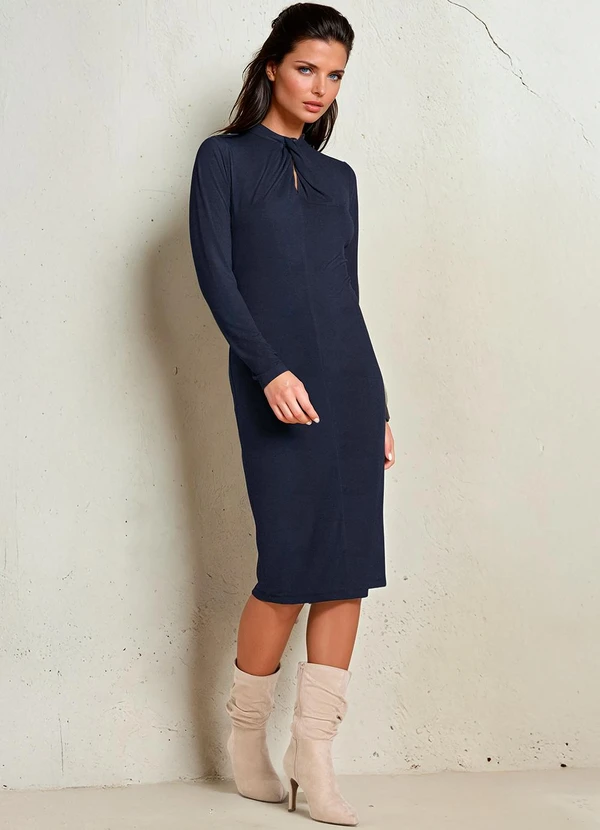 bonprix - Vestido Manga Longa Midi Azul Marinho 2