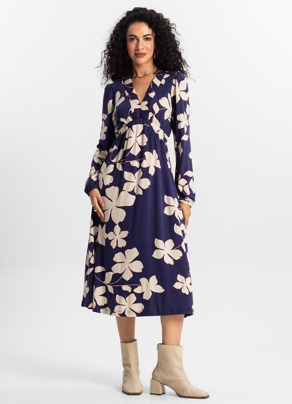 Rovitex - Vestido Manga Longa Midi Feminino Azul 2