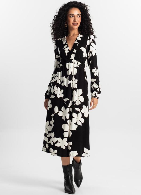 Rovitex - Vestido Manga Longa Midi Feminino Preto 1