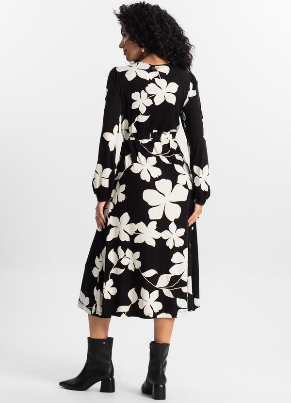 Rovitex - Vestido Manga Longa Midi Feminino Preto 2