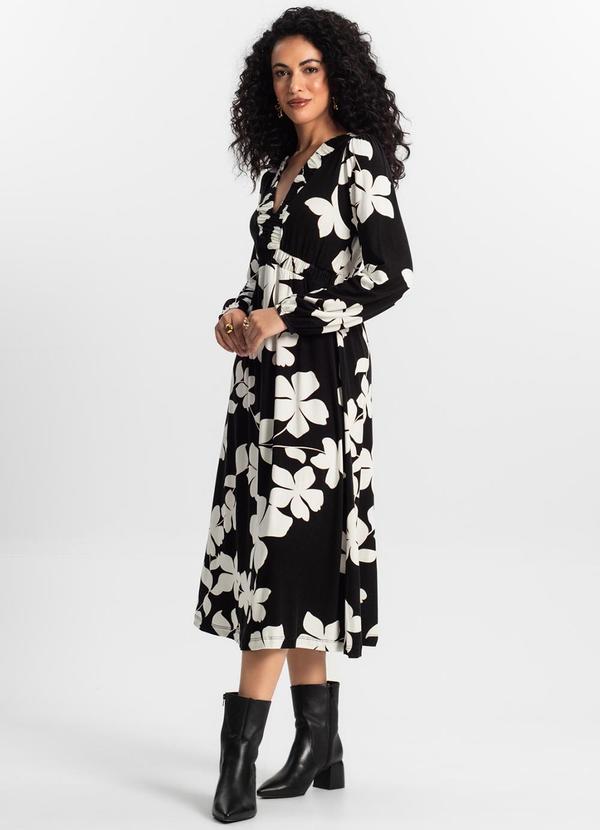 Rovitex - Vestido Manga Longa Midi Feminino Preto 3