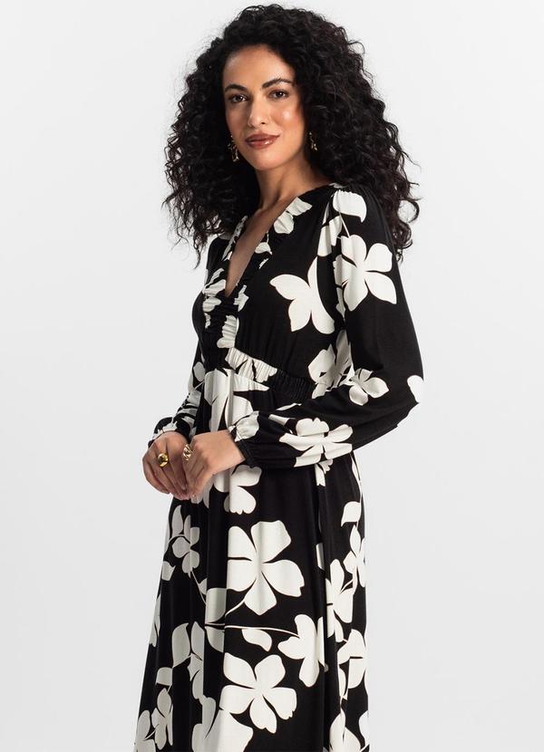 Rovitex - Vestido Manga Longa Midi Feminino Preto 4