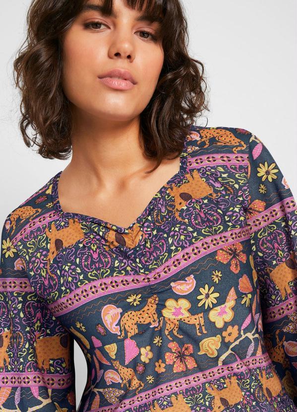 Outlet - Vestido Manga Longa Midi Onça Floral 4