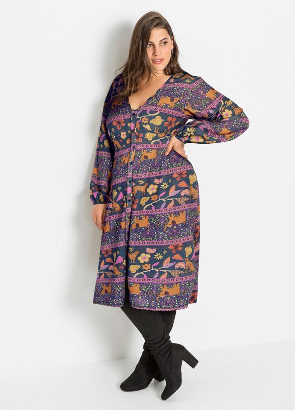 Outlet - Vestido Manga Longa Midi Onça Floral 3