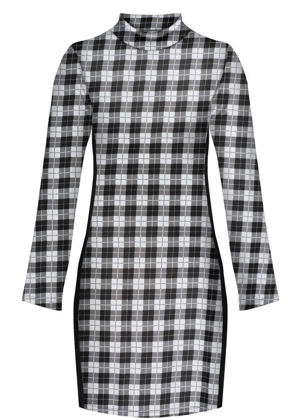 Outlet - Vestido Manga Longa Xadrez Preto 4