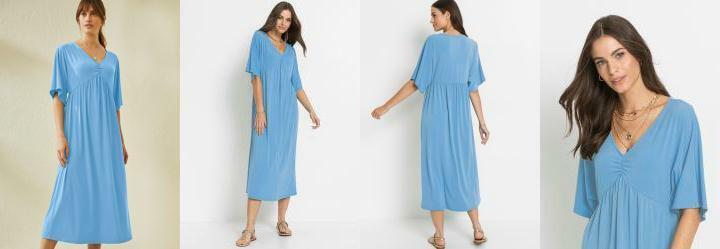 Vestido Manga Morcego Longuete Azul Claro