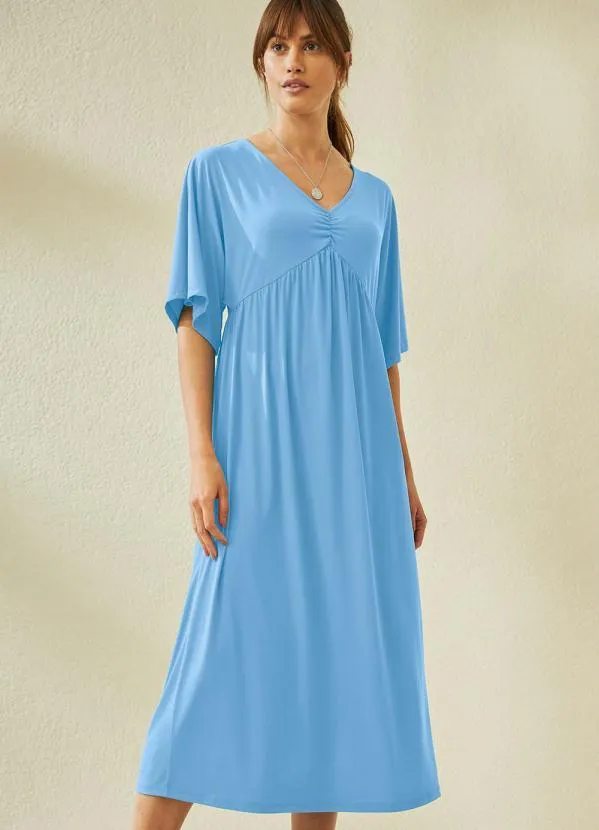 Vestido Manga Morcego Longuete Azul Claro bonprix