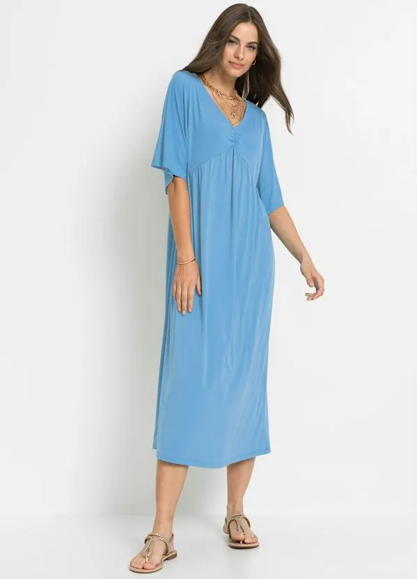 bonprix - Vestido Manga Morcego Longuete Azul Claro 2