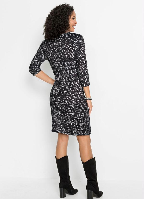 Outlet - Vestido Mangas 7/8 Poá Preto 4