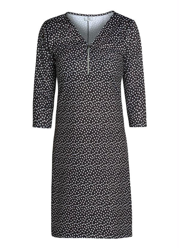 Outlet - Vestido Mangas 7/8 Poá Preto 2