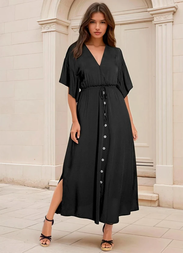 bonprix - Vestido Mangas Amplas Preto