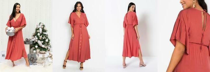 Vestido Mangas Amplas Terracota