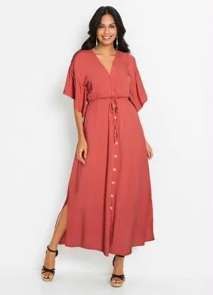 bonprix - Vestido Mangas Amplas Terracota - BONPRIX