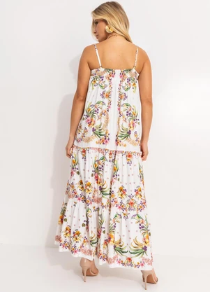 Farm - Vestido Maria Pássaro em Flor Off White - FARM