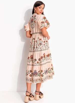 Farm - Vestido Marias Jardim Maravilhoso Bege - FARM