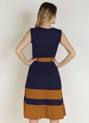 Rosalie - Vestido Marinho/Caramelo Faixa - ROSALIE
