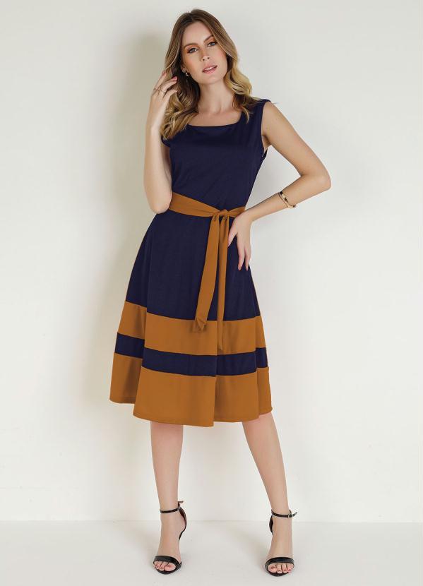 Rosalie - Vestido Marinho/Caramelo Faixa 4