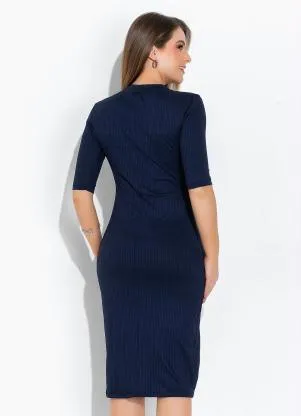 Rosalie - Vestido Marinho com Gola Alta - ROSALIE