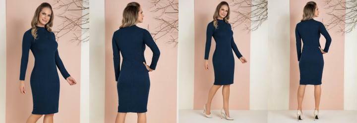 Vestido Marinho Manga Longa e Zper Funcional