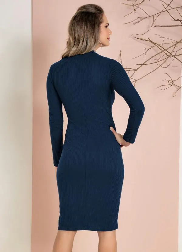 Moda Pop - Vestido Marinho Manga Longa e Zíper Funcional 2