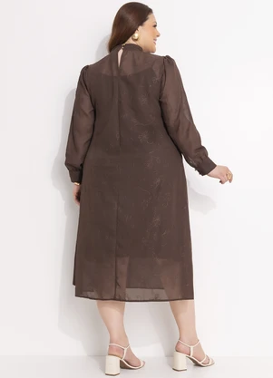 Quintess - Vestido Marrom Bordado em Chiffon - QUINTESS