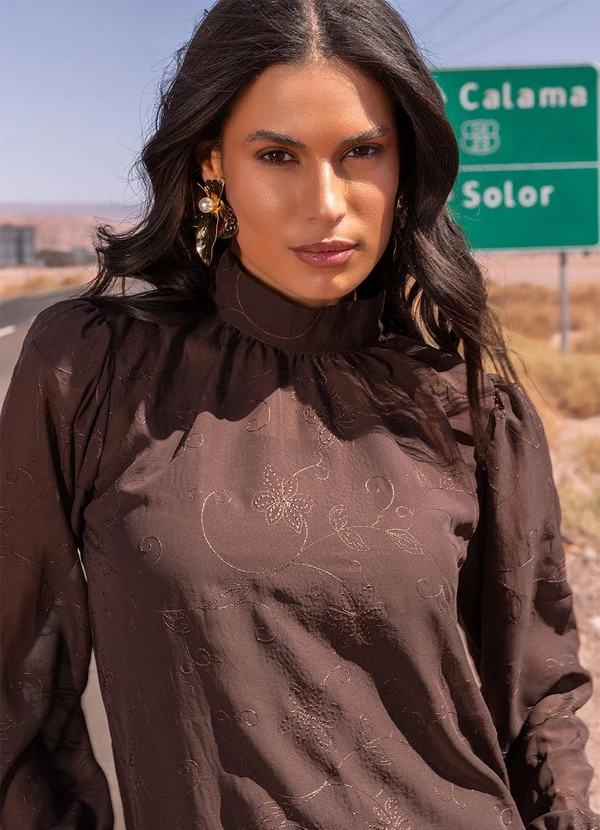 Quintess - Vestido Marrom Bordado em Chiffon 12