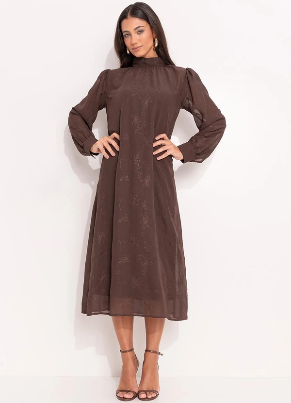 Quintess - Vestido Marrom Bordado em Chiffon 15
