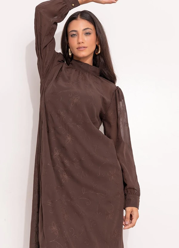 Quintess - Vestido Marrom Bordado em Chiffon 16