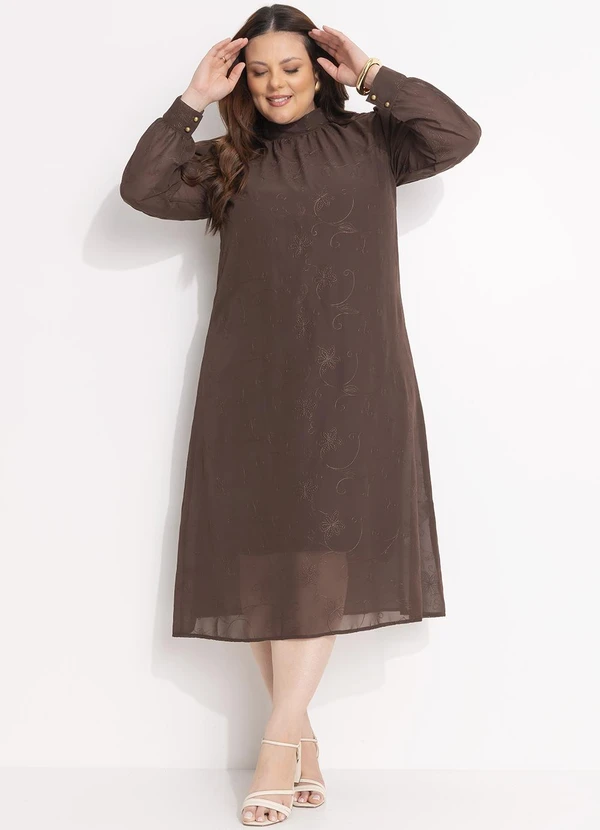 Quintess - Vestido Marrom Bordado em Chiffon 19