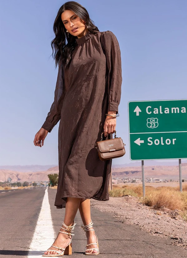 Quintess - Vestido Marrom Bordado em Chiffon 6