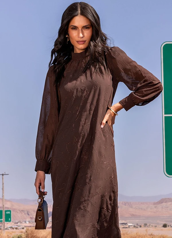 Quintess - Vestido Marrom Bordado em Chiffon 8