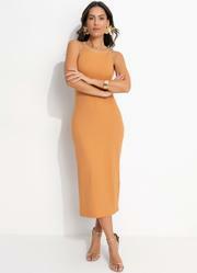 Vestido Marrom Claro em Canelado