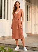 Vestido Marrom Claro em Viscose com Linho